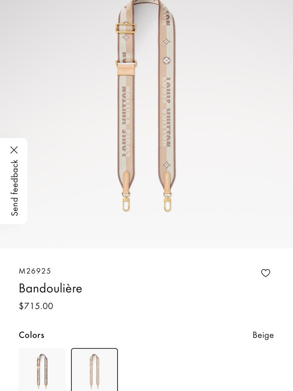 Louis Vuitton Beige Logo Jacquard Strap with Gold Hardware